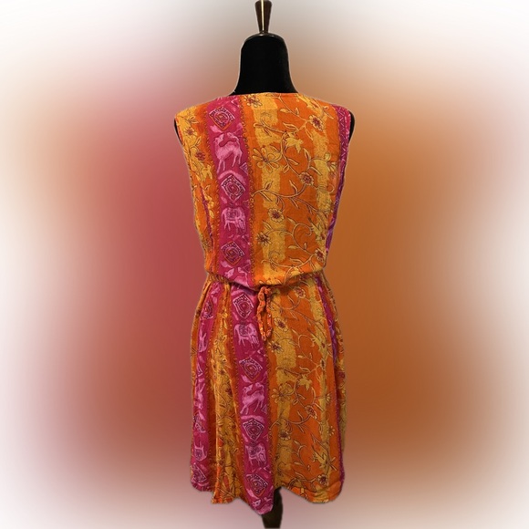 90’s Boho Vibrant Pink and Orange Sleeveless Dress size M - Picture 3 of 9